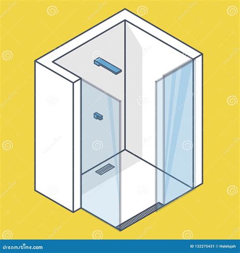 Outlined Glass Shower Enclosure Blue Yellow Modern Bathroom Vector