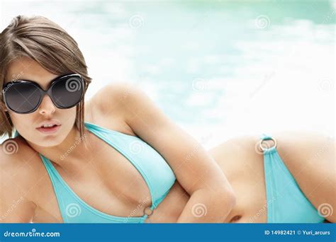 Young Bikini Model Relaxing With Sunglasses Stock Image Image Of