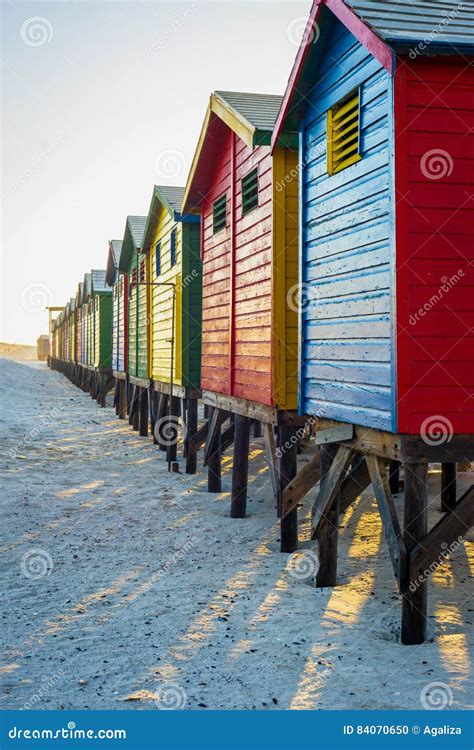 Colorful Beach Huts At Muizenberg Beach Cape Town South Africa Stock
