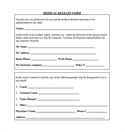Medical Documentation Release Form In Word And Pdf Formats