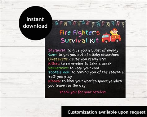 Firefighter Survival Kit Printable Survival Kit Etsy