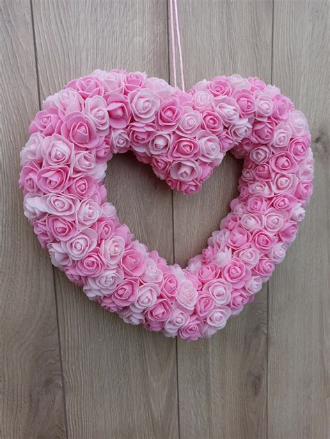 Pink Rose Heart Wreath Pink Heart Wreathpink Wreath Wedding Etsy
