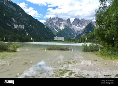 Lake Di Landro Dürrensee And Cristal Mountain The Dolomites Italy