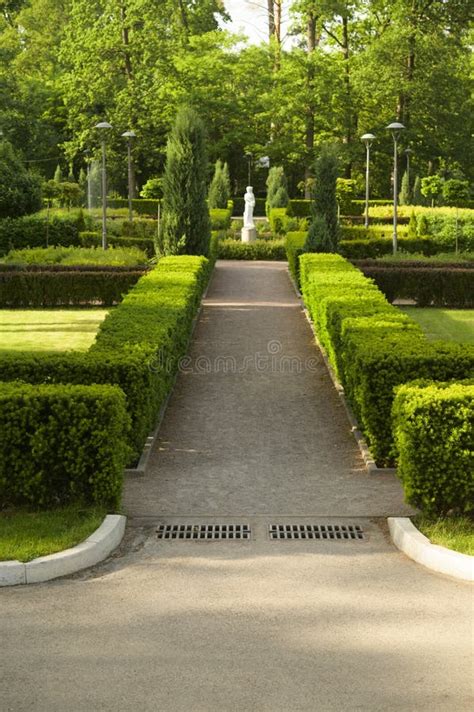 Green Spaces In Landscaping Walkways Stone Borders Stock Image