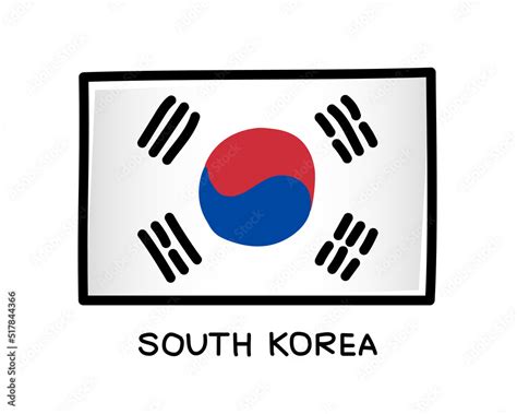 Flag Of South Korea Colorful Logo Of South Korean Flag White Brush Strokes Hand Drawn Black