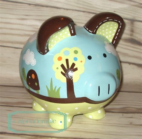 The pig is first painted a color of green piggy bank jumbo sports theme, basket ball, baseball, soccer, football, stars, hand painted large ceramic bank for boy or girl, you can. Alphadorable: Custom, hand painted piggy bank to Match ...