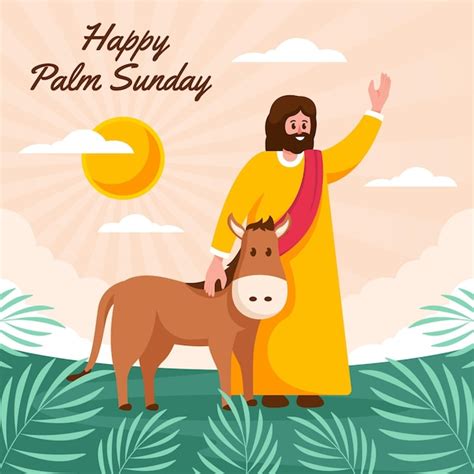 Free Vector Happy Palm Sunday Illustration With Jesus And Donkey