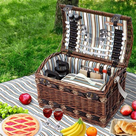 Alfresco 4 Person Wicker Picnic Basket Baskets Outdoor Insulated T