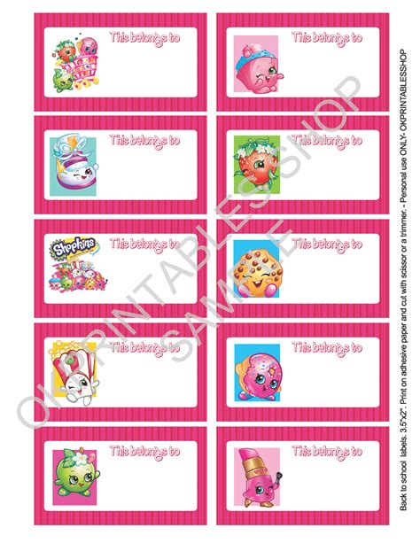 Printable Shopkins Labels For School Supplies By Okprintables On