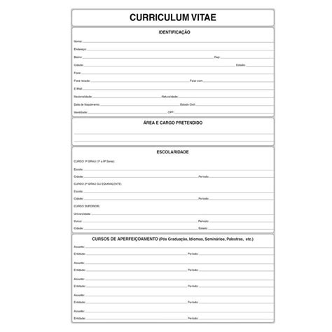 Bloco Curriculum Vitae C50 Folhas Simples