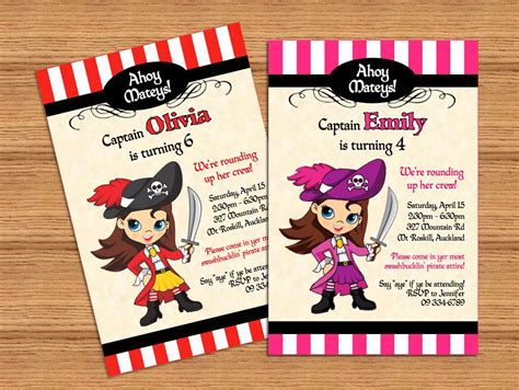 Pirate Girl Personalized Pdf Printable Pirate Party Invitation Etsy