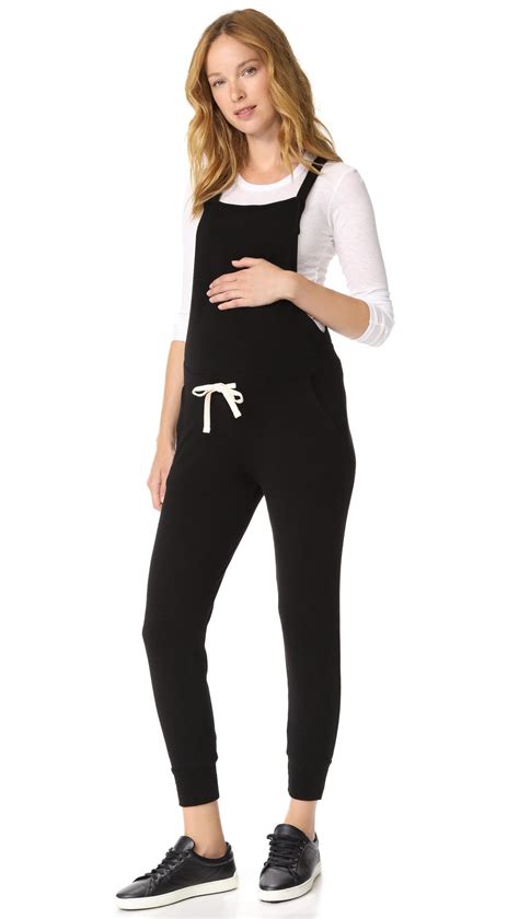 Monrow Cotton Maternity Drawstring Overalls In Black Lyst