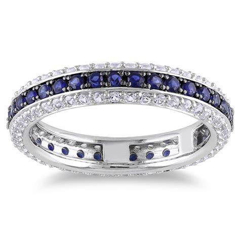 Shop Miadora Sterling Silver Created Blue And White Sapphire Eternity