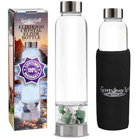 Crystal Water Bottle Elixir Set Includes Authentic Green Beryl Clear Quartz Healing Crystals