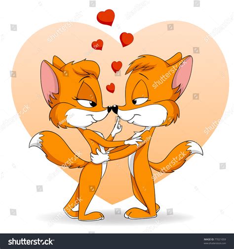 Vector Illustration Two Cartoon Cute Falling In Love Fox
