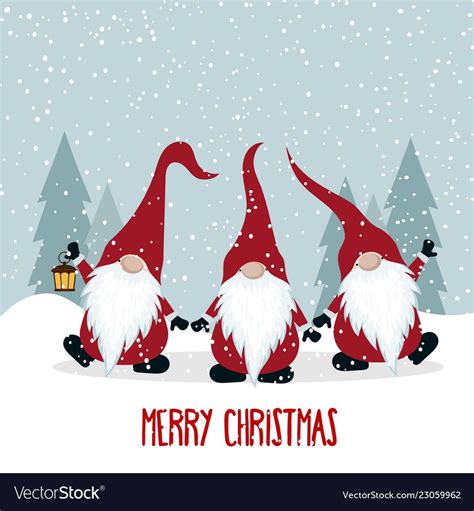 Christmas Card With Gnomes Flat Design Scandinavian Christmas