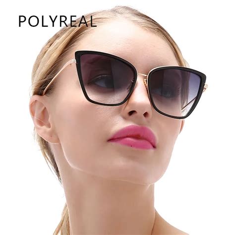 polyreal women fashion sunglasses cat eye oversize brand designer sun glasses coating cateye