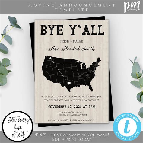 Goodbye Party Invitation Template Bon Voyage Invite Map Invite Going