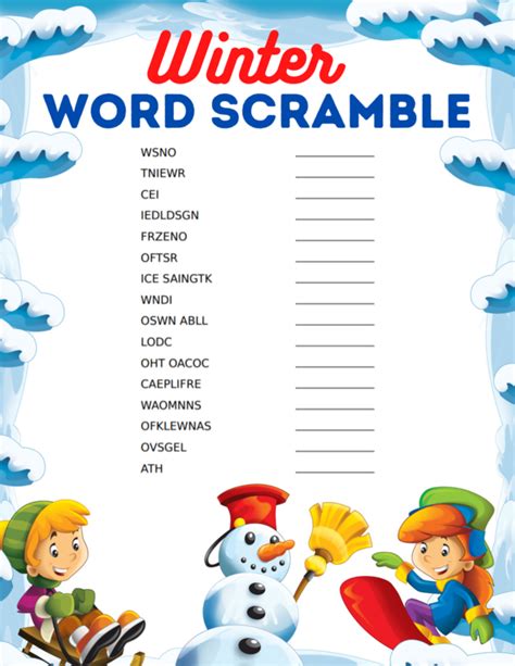 Free Printable Winter Word Scramble Winter Words Winter Activities