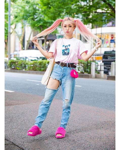 Tokyo Fashion Popular Japanese Model Hikapu Hikapudayo On The Street In Harajuku Wearing An