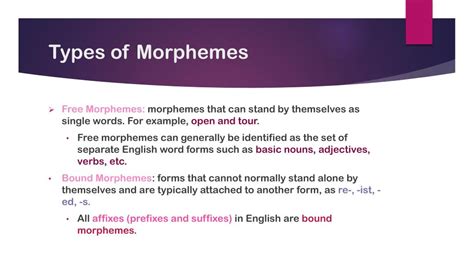 A functional morpheme (as opposed to a content morpheme) is a morpheme which simply modifies the meaning of a word, rather than supplying the root meaning. PPT - Morphology PowerPoint Presentation, free download ...