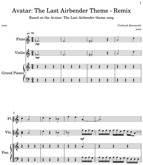 Avatar The Last Airbender Theme Remix Sheet Music For Flute