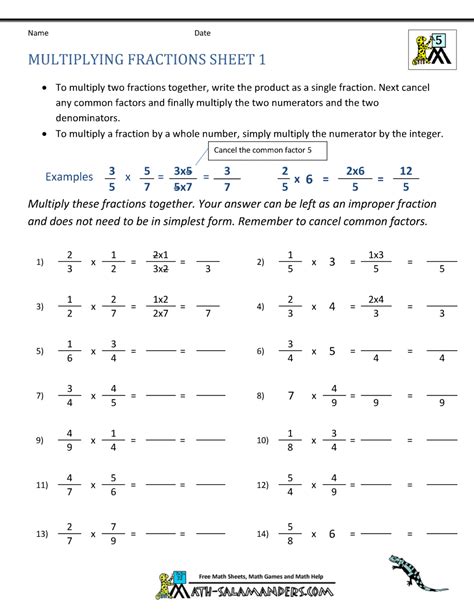 Grade 5 Math Worksheets Multiplying Fractions Practice K5 Learning