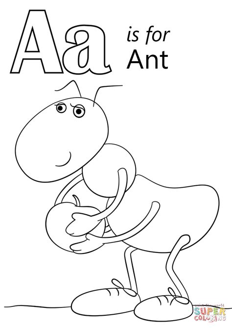 Letter A is for Ant coloring page | Free Printable ...