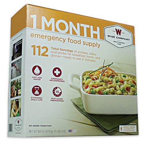 What i want to give you is a simple food supply plan that can feed a family of 4 for a month, can be purchased in about one trip out and will cost you a few hundred dollars. Wise Single Person One-Month Emergency Food Supply ...