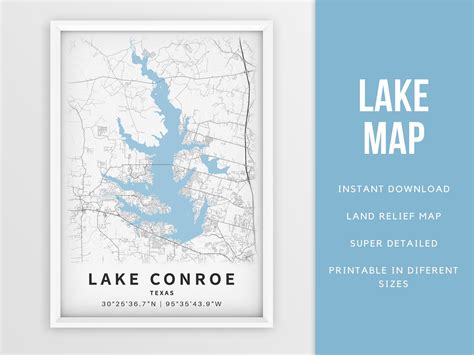 Printable Map Of Lake Conroe Texas United States Instant Etsy
