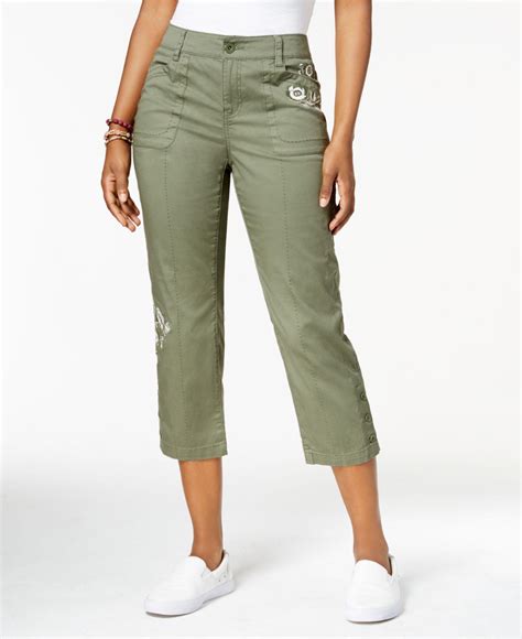 Style And Co Embroidered Capri Pants In Green Lyst