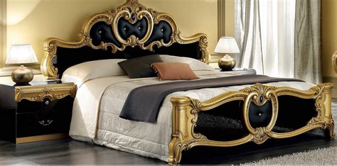 Esf Barocco Luxury Glossy Black Gold King Bedroom Set 2 Classic Made In