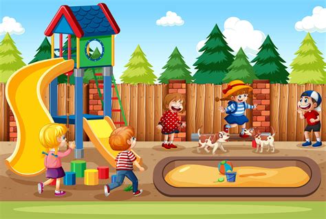 Children Playing In The Playground Scene 1541380 Vector Art At Vecteezy