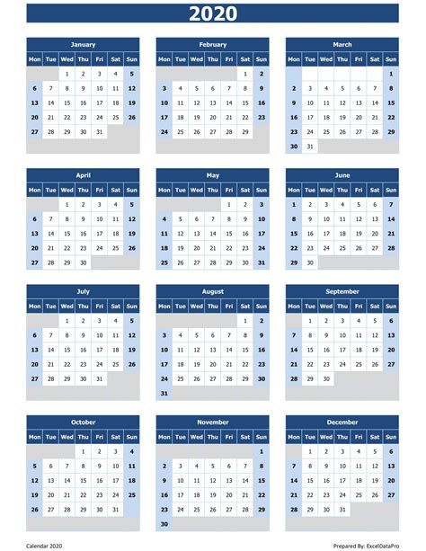 Calendar 2020 Printable Us 2020 Calendar Yearly 12 Month Printable