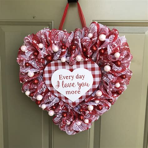 Valentines Day Wreath Heart Shaped Wreath Deco Mesh Wreath Etsy