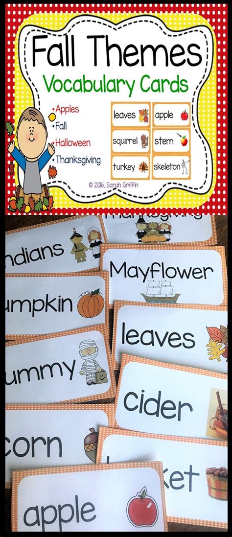 Fall Autumn Vocabulary Word And Picture Cards Halloween Apples