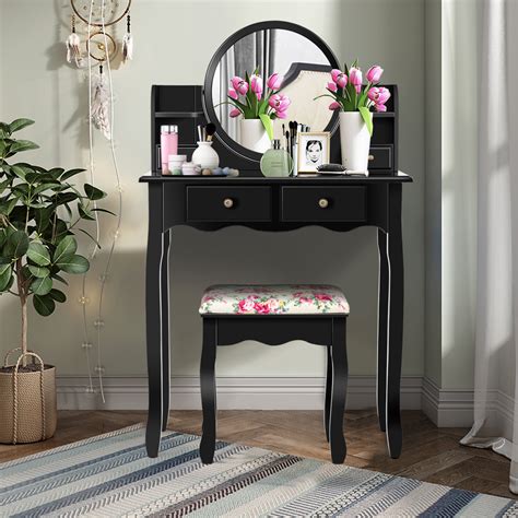 Find bedroom vanities at wayfair. Costway Makeup Vanity Table Drawers Oval Dressing Table ...