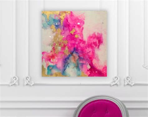 Sold Abstract Art Large Canvas Painting White Fuschia Etsy Blue