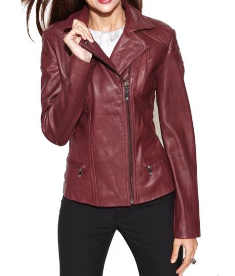 Womens Jc021 Asymmetrical Zipper Burgundy Leather Biker Jacket