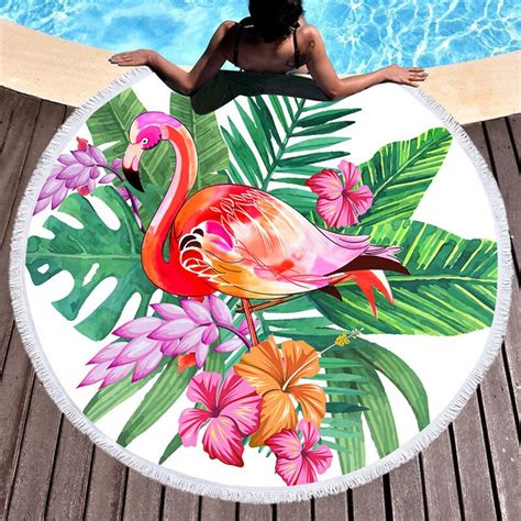 Flamingos Printed Microfiber Round Beach Towel For Adults Quick Dry