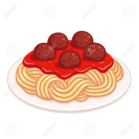 Cartoon Plate Of Spaghetti With Meatballs And Tomato Sauce Classic