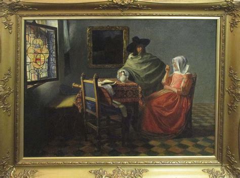 After Jan Vermeer The Wine Glass Oil On Canvas 63cm X 72cm Framed