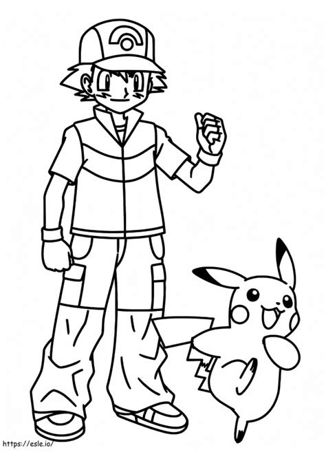 Printable Ash Ketchum With Pikachu Coloring Page