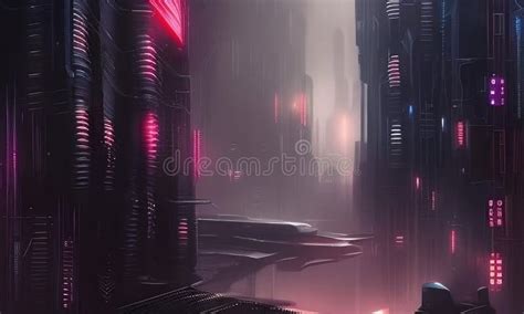Dark Cyberpunk Cityscape Abstract And Futuristic Background