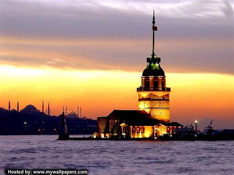 Kızkulesi Sunset Sea Istanbul Lighthouse Hd Wallpaper Peakpx