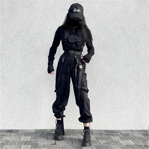 Techwear Darkwear Warcore Poses Barbie Cap Cargo Cargopants Tech Wear