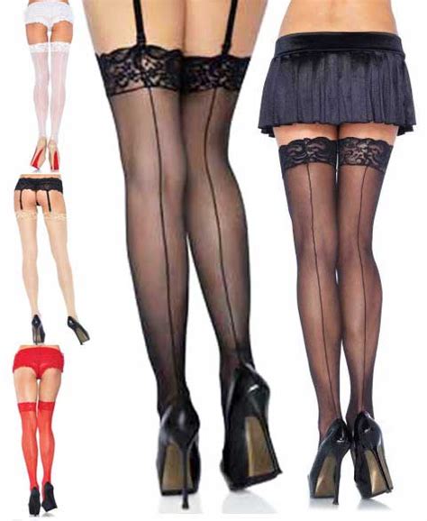 1101 leg avenue sheer lace top stockings with back seam thigh highs