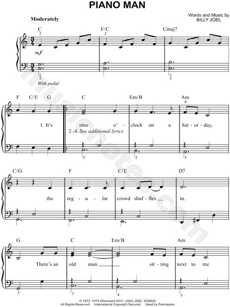 One of internet's biggest and unique sing improvement. Billy Joel "Piano Man" Sheet Music (Easy Piano) in C Major ...