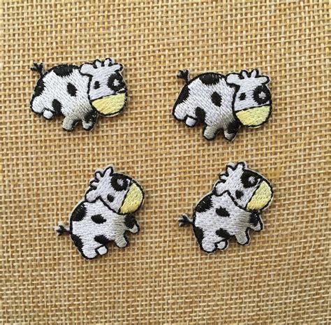 set of 4 mini cow iron sew on full embroidered patch etsy