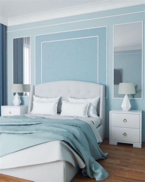 Paired with a slightly more in this bedroom designed by decorator alisa bloom, the rich, liquidy sheen bounces light around a dark room, a spin on that old mirror trick designers love. Classic Light Blue Bedroom - roomdsign.com